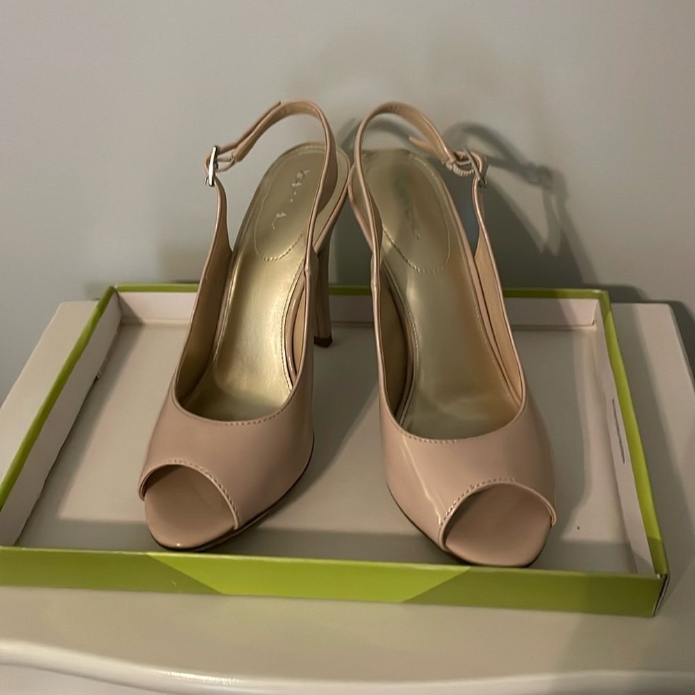 Beige strappy heels